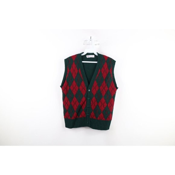 Vtg 50s 60s Streetwear Mens Small Shetland Wool Argyle Diamond Knit Sweater Vest